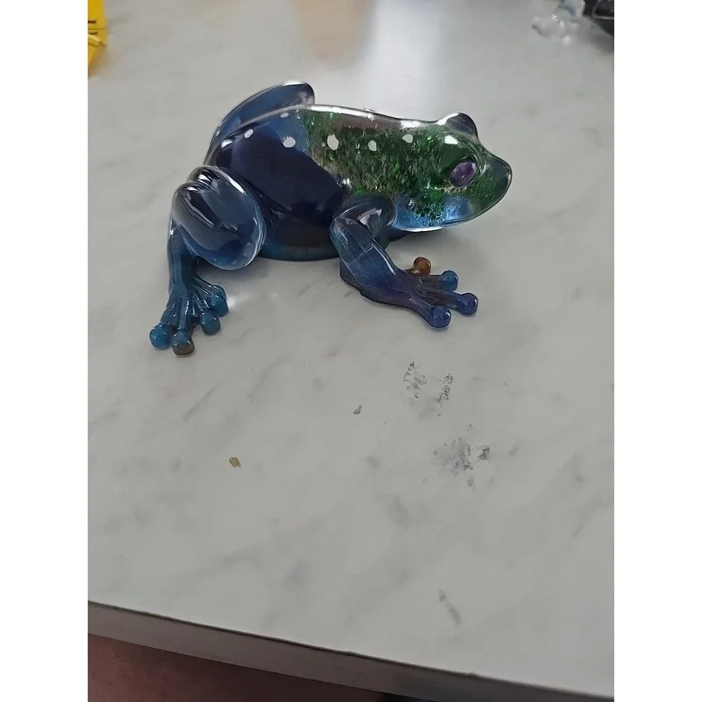 Resin Frog Home Decor Figure Handmade 717 Green Blue